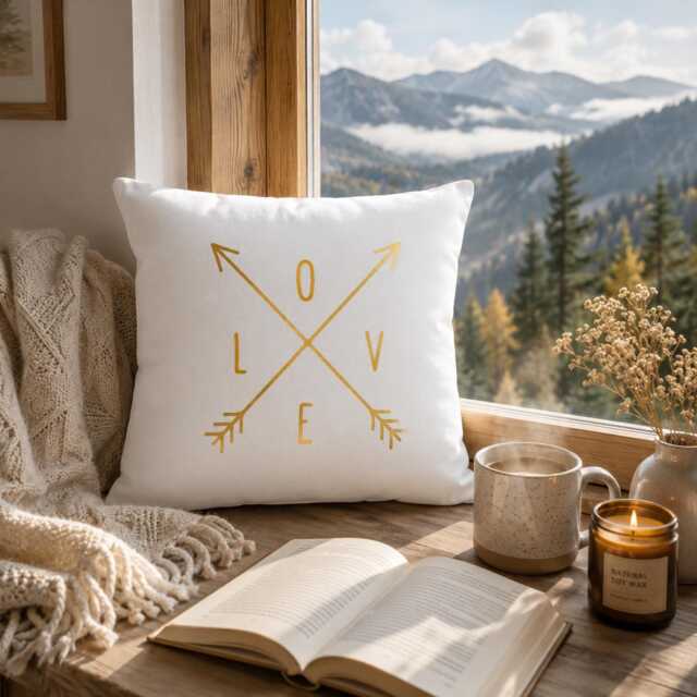 Love Arrow Pillow, Throw Farmhouse Rustic Cushion Cover, Couple Gift, Bedroom Decor, Cabin Housewarming Gift - image 1