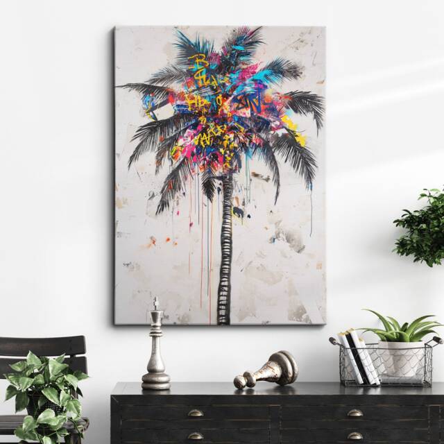 Palm Tree California Los Angeles Graffiti Painting Framed Poster Print & Canvas Wall Decor Art Bedroom Home Interior Gift - image 1