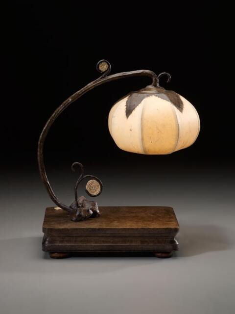 Whimsical Pumpkin Lamp Paper Mache Gourd Art Light - image 1
