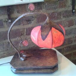 Whimsical Pumpkin Lamp Paper Mache Gourd Art Light - thumbnail 2