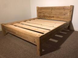 The Suffolk Bed Frame Chunky Solid Rustic Reclaimed Pine Wood With Headboard All Sizes Available Free UK Delivery. Extra Thick 4.5cm Slats