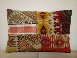 Patchwork Kilim Pillow 16x24 Inches Lumbar Turkish Patchwork Pillow Sofa Cover Rug Home Design - thumbnail 1