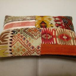 Patchwork Kilim Pillow 16x24 Inches Lumbar Turkish Patchwork Pillow Sofa Cover Rug Home Design - thumbnail 3