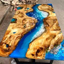 Personalized Live Edge Resin Dining Table Blue Ocean Epoxy, Reclaimed Wood - thumbnail 2