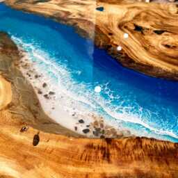 Personalized Live Edge Resin Dining Table Blue Ocean Epoxy, Reclaimed Wood - thumbnail 3