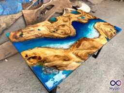 Personalized Live Edge Resin Dining Table Blue Ocean Epoxy, Reclaimed Wood