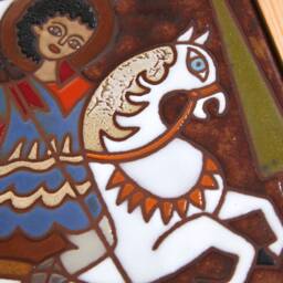 Agios Georgios Greek Byzantine Orthodox Icon Name Day Gift Saint Georges Ceramic Tile Wall Decor Hanging Handpainted Art Religious - thumbnail 2