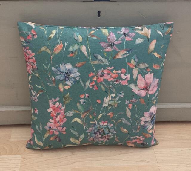 Floral Linen Cushion Cover Robins Egg Teal Botanical Pillow Sham - image 1