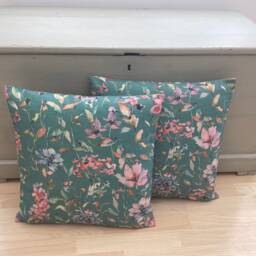 Floral Linen Cushion Cover Robins Egg Teal Botanical Pillow Sham - thumbnail 2