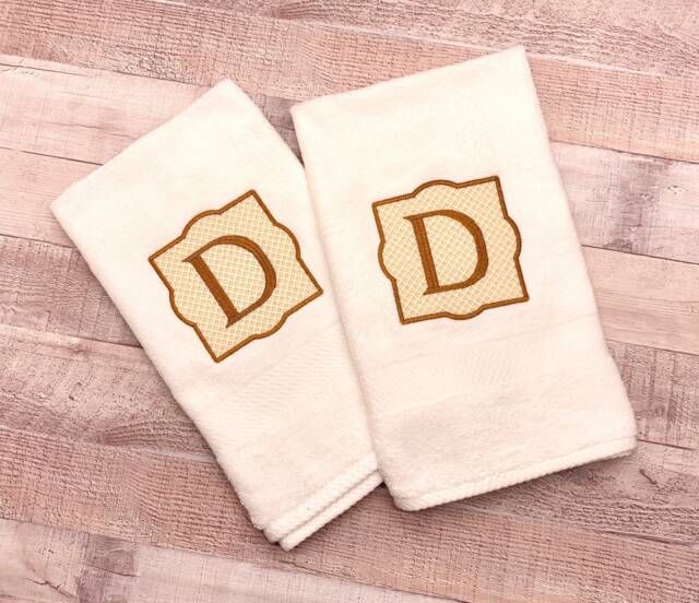 Ivory White Embroidered Extra Large Monogram Towel Set Wedding Bridal Shower Housewarming Holiday Gift - image 1