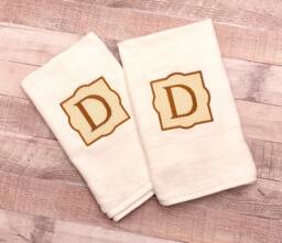 Ivory White Embroidered Extra Large Monogram Towel Set Wedding Bridal Shower Housewarming Holiday Gift