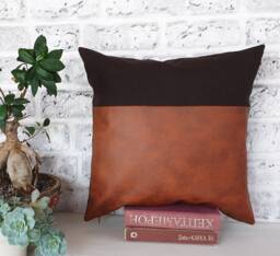 Vintage Terracotta Faux Leather Pillow Cover Dark Brown Fabric Accent