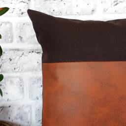 Vintage Terracotta Faux Leather Pillow Cover Dark Brown Fabric Accent - thumbnail 3