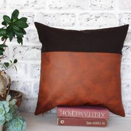 Vintage Terracotta Faux Leather Pillow Cover Dark Brown Fabric Accent - thumbnail 2