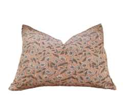 Block Print Pillow Cover, Pink & Gray Color Floral Cover 14x20 - thumbnail 1