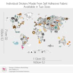 World Map Wall Decal Nursery Room Decor, Jungle Animals - thumbnail 3