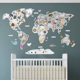 World Map Wall Decal Nursery Room Decor, Jungle Animals - thumbnail 2