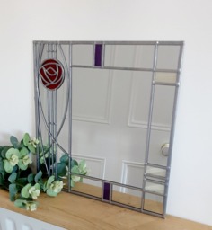 Art Deco Mackintosh Rose 3 Design Stained Glass Style Mirror Handmade Gift By Catfish Glass