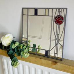 Art Deco Mackintosh Rose 3 Design Stained Glass Style Mirror Handmade Gift By Catfish Glass - thumbnail 2