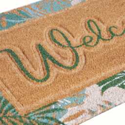 Large Embossed Coir Doormat 45 X 75cm Green Welcome Print Natural Coconut Dirt Trapper Non-Slip Mat - thumbnail 2