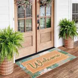 Large Embossed Coir Doormat 45 X 75cm Green Welcome Print Natural Coconut Dirt Trapper Non-Slip Mat - thumbnail 3