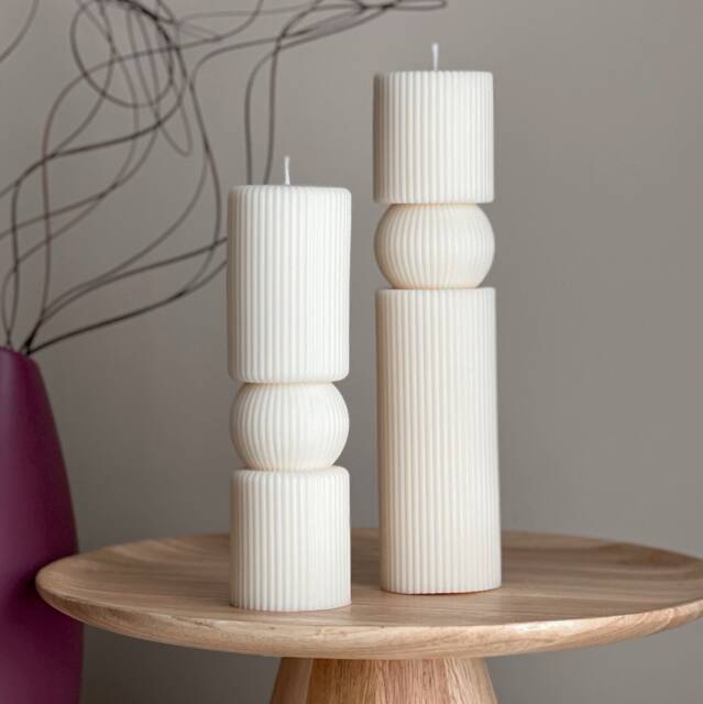 Roman Ribbed Soy Wax Candle Set - Tall Pillar, Home Decor - image 1
