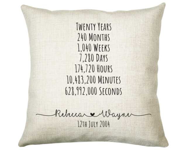 Personalised 20Th Anniversary Cotton Gift Cushion Twenty Years Custom Design Valentines Present - Wedding Pillow Cs472 - image 1