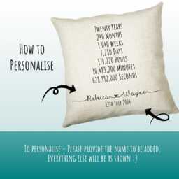Personalised 20Th Anniversary Cotton Gift Cushion Twenty Years Custom Design Valentines Present - Wedding Pillow Cs472 - thumbnail 3