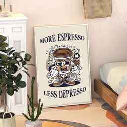 More Espresso Less Depresso Art Canvas Poster, Trendy Wall Art, Funny Aesthetic Decor, Retro Home Printed Gift - thumbnail 3