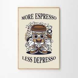 More Espresso Less Depresso Art Canvas Poster, Trendy Wall Art, Funny Aesthetic Decor, Retro Home Printed Gift - thumbnail 2