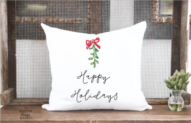 Happy Holidays Pillow Cover Cotton Canvas Christmas Decor