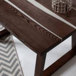 Ash Wood River Table White Epoxy Resin, Handmade Dining Table - thumbnail 3