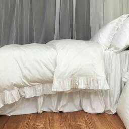 Ruffle Duvet Cover, Custom Made From Long Staple Pima Cotton - White, Off White - thumbnail 3