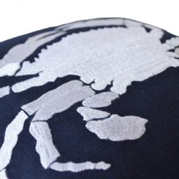 Navy Blue Throw Pillow Case -Beach Decor Nautical Pillows -Cushion Cover -Embroidered Crab Accent Linen -Sofa Bed Couch -16x16 - thumbnail 3