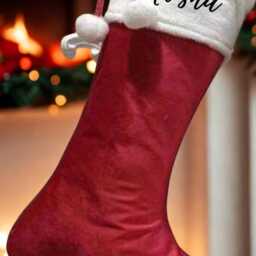 Personalized Velvet Christmas Stocking - Red With White Cuff, Custom Name - thumbnail 2