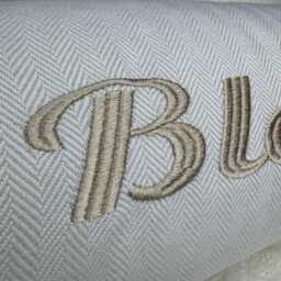 Luxurious Personalized Embroidered Name Bolster Cushion - Ivory & Taupe Wedding Or Birthday Gift - thumbnail 2
