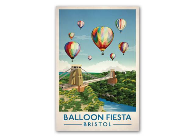 Bristol Balloon Fiesta Poster, Festival , Clifton Bridge, Vintage Retro Travel Poster, Hot Air Print - image 1