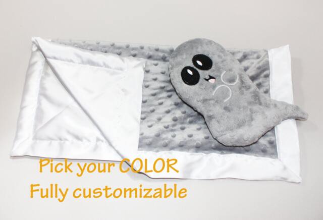 Gray Ghost Minky Baby Security Blanket Halloween Lovey With Satin - image 1