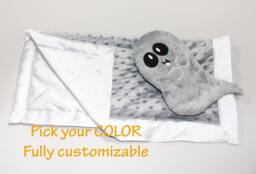 Gray Ghost Minky Baby Security Blanket Halloween Lovey With Satin