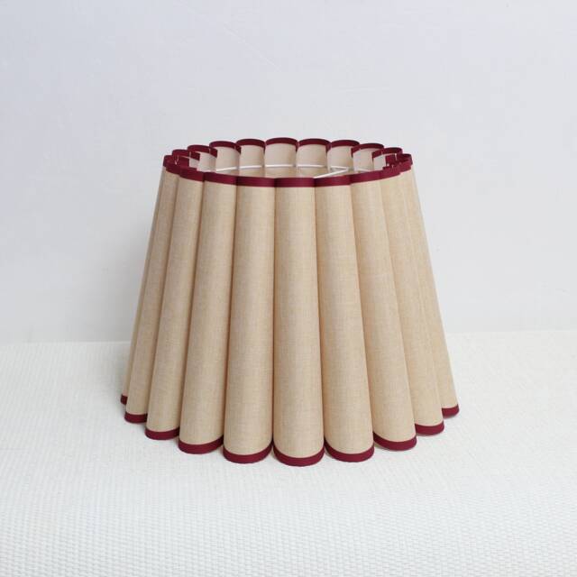 Handmade Khaki Linen Lampshade With Burgundy Trim-56# - image 1