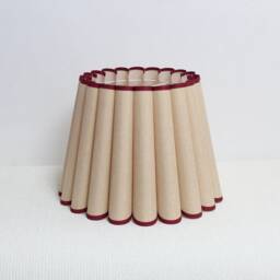 Handmade Khaki Linen Lampshade With Burgundy Trim-56# - thumbnail 1