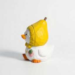 Whimsical Hand-Carved Wooden Duckling in Pear Hat Figurine - Cute Fruit Animal Wood Carving Housewarming Gift For Duck Lovers - thumbnail 3
