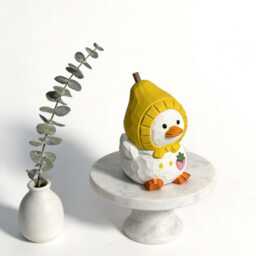 Whimsical Hand-Carved Wooden Duckling in Pear Hat Figurine - Cute Fruit Animal Wood Carving Housewarming Gift For Duck Lovers - thumbnail 4