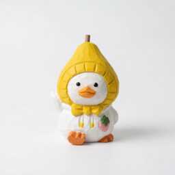 Whimsical Hand-Carved Wooden Duckling in Pear Hat Figurine - Cute Fruit Animal Wood Carving Housewarming Gift For Duck Lovers - thumbnail 2