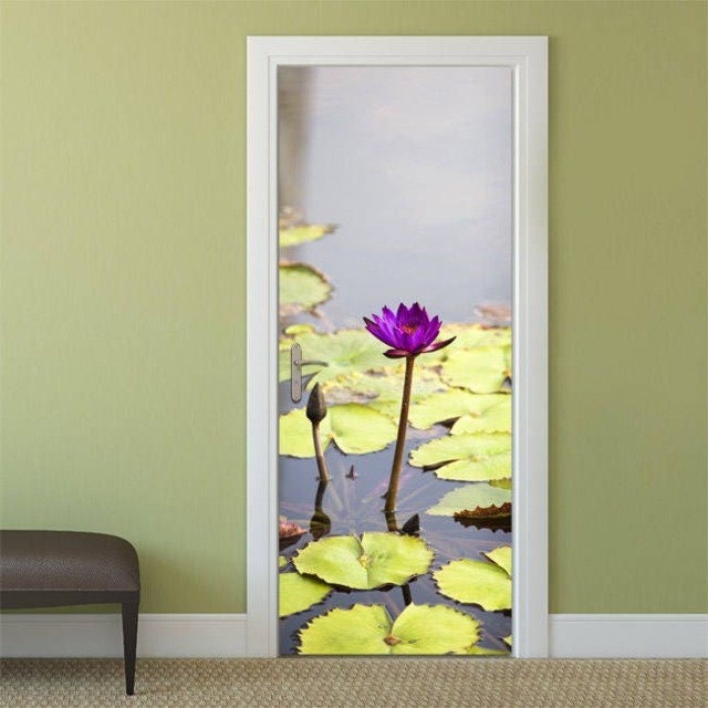 Lotus Wall Decal, Water Lily Flower Sticker, Door Decor, Mural, Cover Home Decor