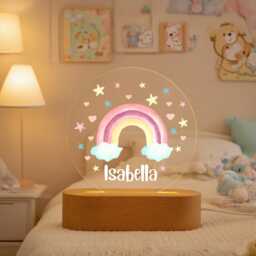 Personalized Rainbow Night Light, Childrens Led Lamp, Cute Light, Custom Name Light, Bedside Lamp, Baby Girl Gifts - thumbnail 1