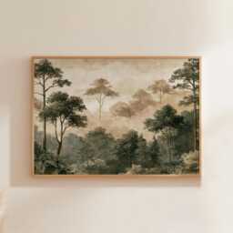 Green Forest Poster, Vintage Woodland Print, Landscape Wall Art, Paper - thumbnail 1