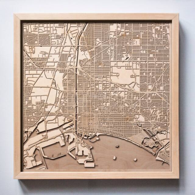 Long Beach Wooden Map - 3D Laser Cut City Streets Wall Art - image 1