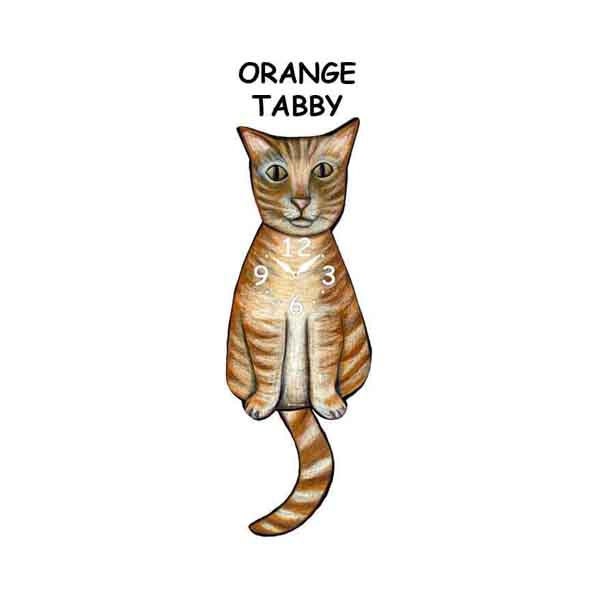Tabby Cat Clock With Swinging Tail-Orange Or Grey - image 1