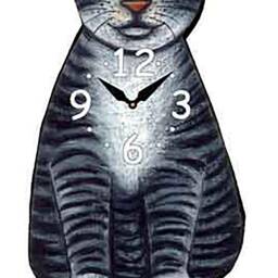 Tabby Cat Clock With Swinging Tail-Orange Or Grey - thumbnail 2